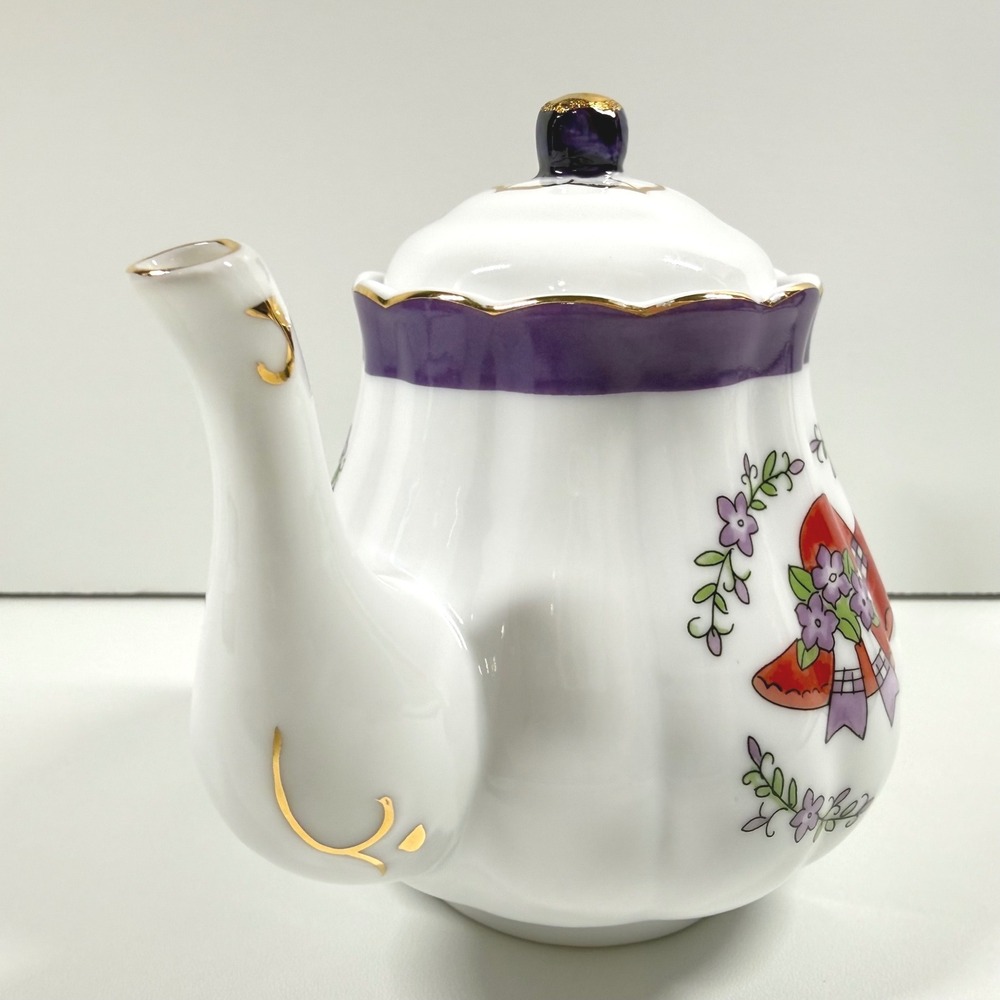 Vintage Teapot Red Hat Society Floral Purple Gold Trim Tea Party Decor Gift - Picture 3 of 11
